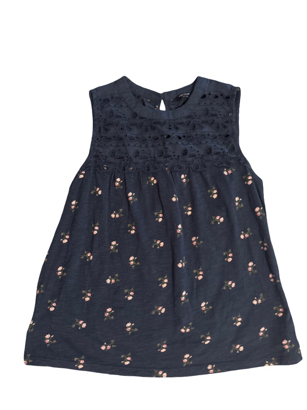 Lucky Brand Navy Floral Lace Yoke Sleeveless Top
